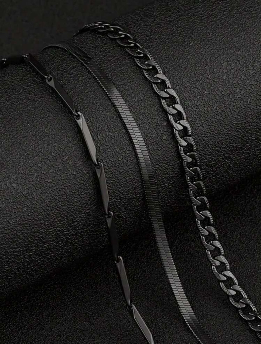 Collar de cadena minimalista 3 piezas negro