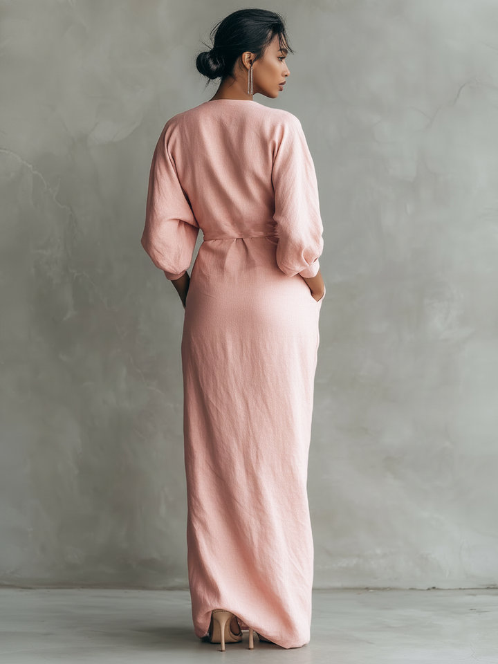 Talyvora - Elegante maxi jurk voor dames van linnen met V-hals