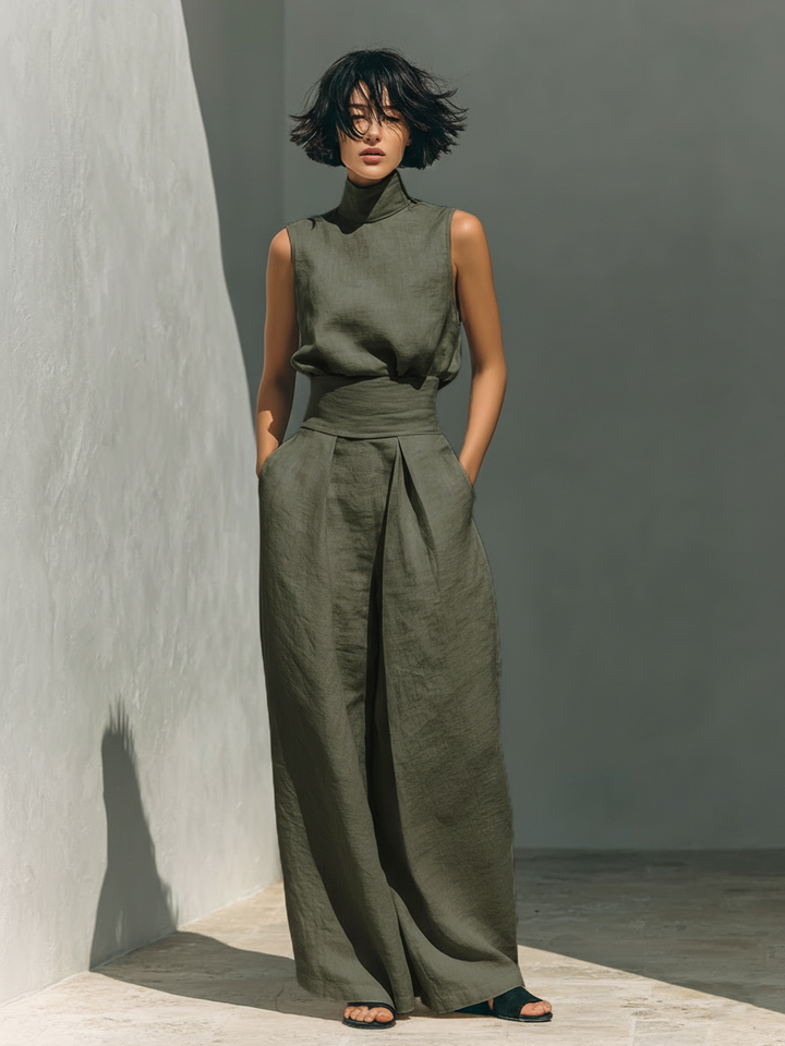 Melanie – Minimalistische set met top en wijde broek
