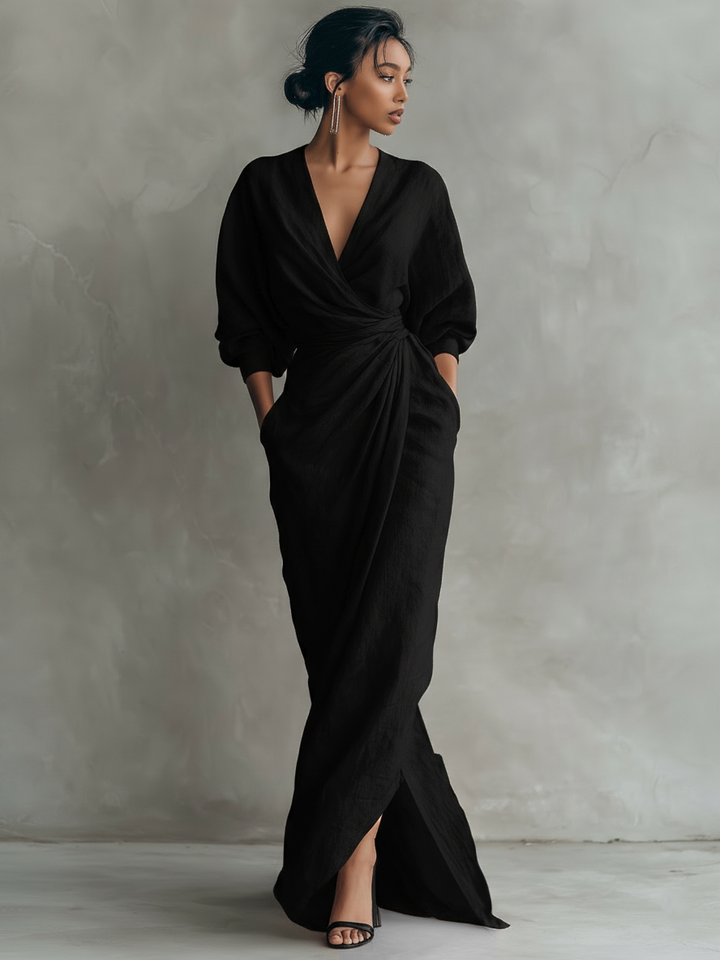 Talyvora - Elegante maxi jurk voor dames van linnen met V-hals