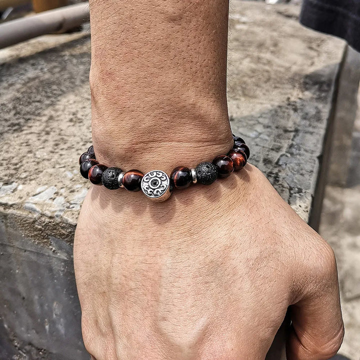 Pulsera Single Stone Ojo de Tigre Rojo y Lava