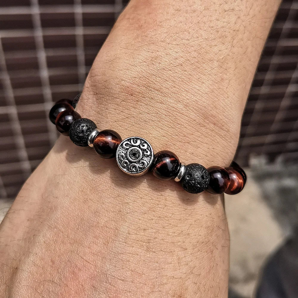 Pulsera Single Stone Ojo de Tigre Rojo y Lava