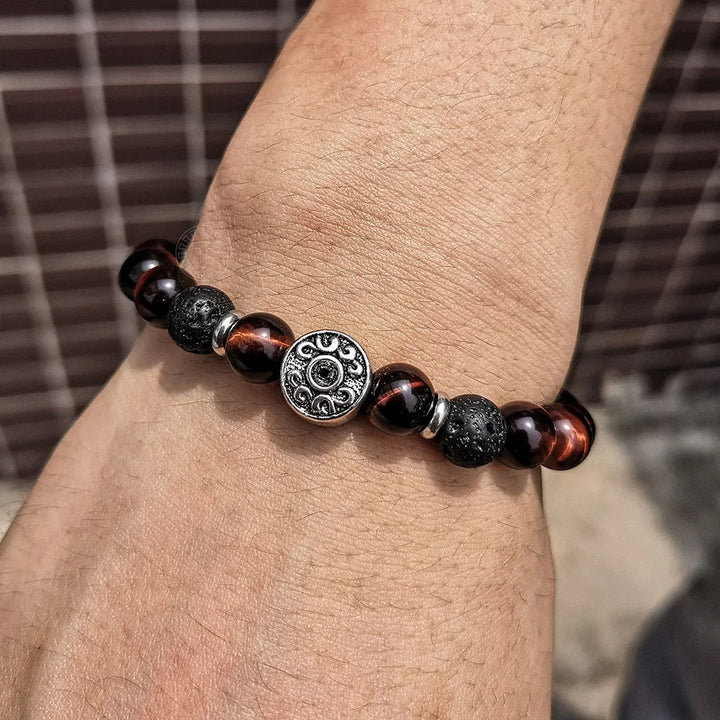Pulsera Single Stone Ojo de Tigre Rojo y Lava