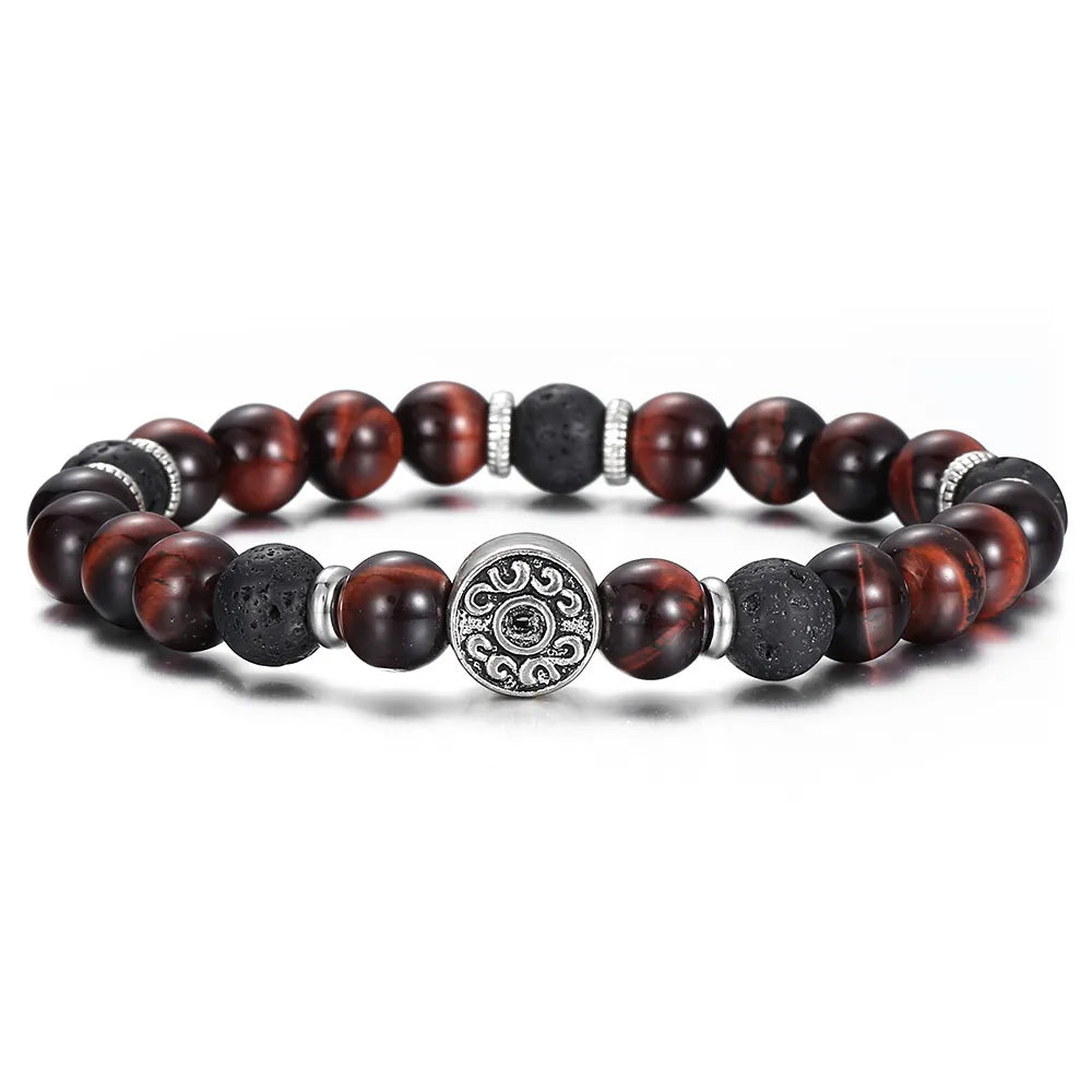 Pulsera Single Stone Ojo de Tigre Rojo y Lava