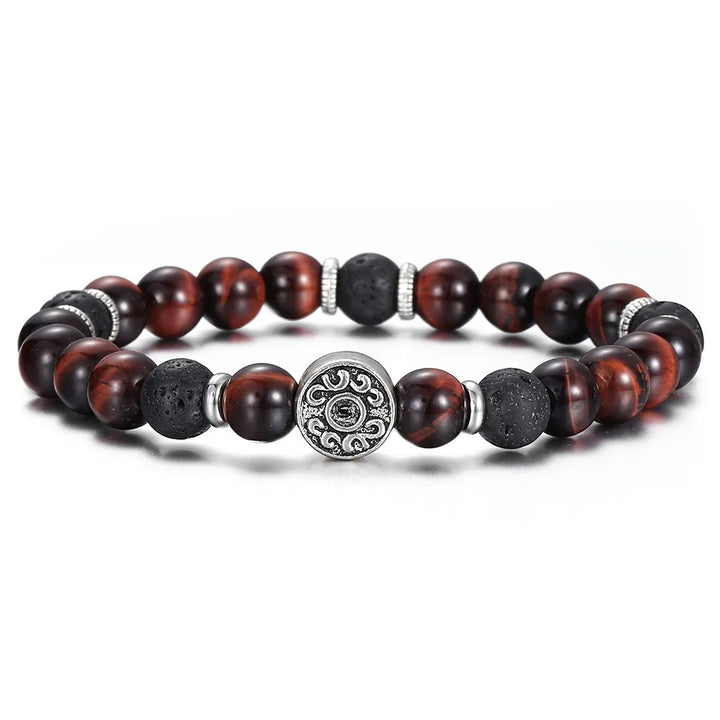 Pulsera Single Stone Ojo de Tigre Rojo y Lava