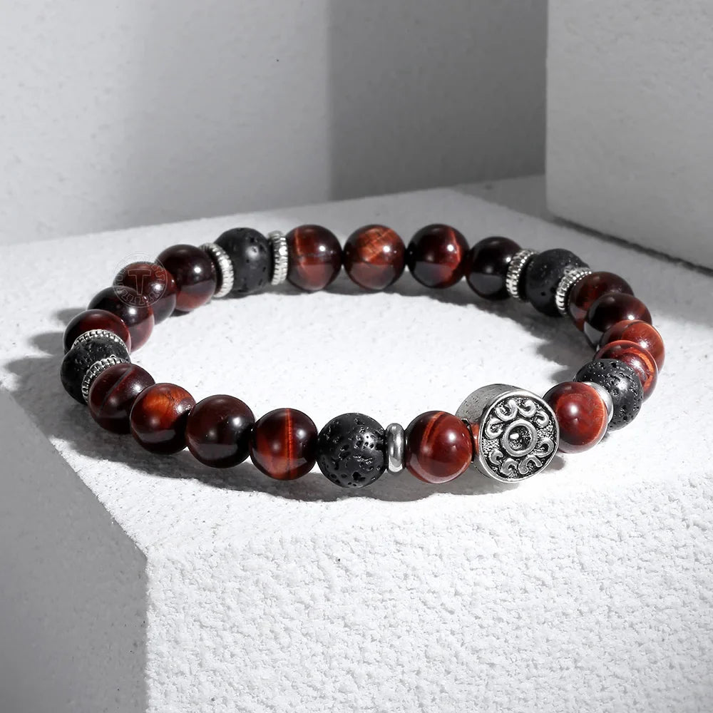 Pulsera Single Stone Ojo de Tigre Rojo y Lava