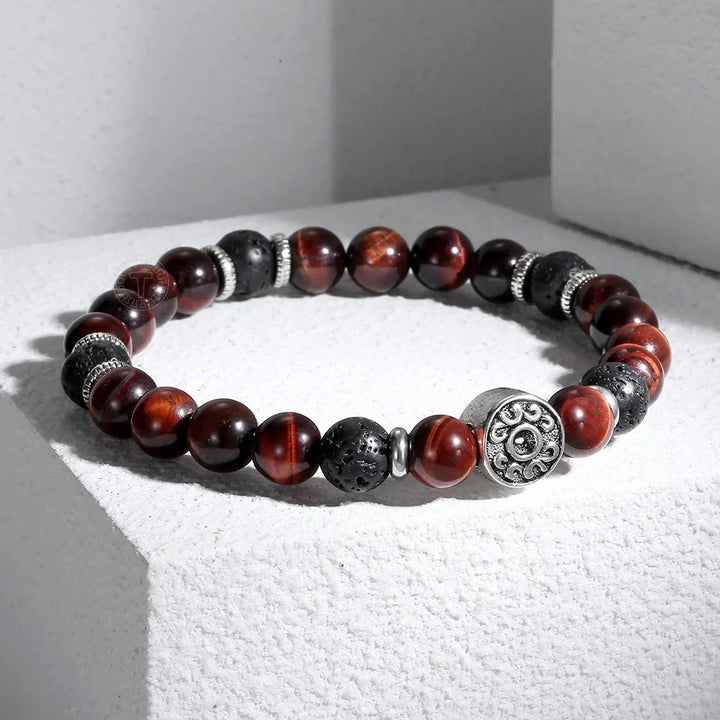 Pulsera Single Stone Ojo de Tigre Rojo y Lava