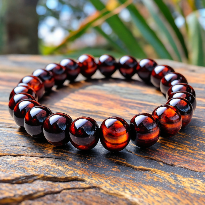 Pulsera Single Stone Ojo de Tigre Rojo
