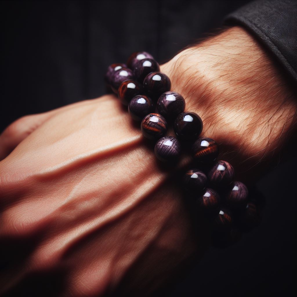Pulsera Single Stone Ojo de Tigre Morado