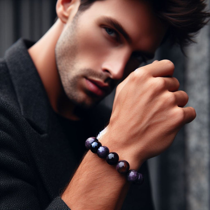 Pulsera Single Stone Ojo de Tigre Morado