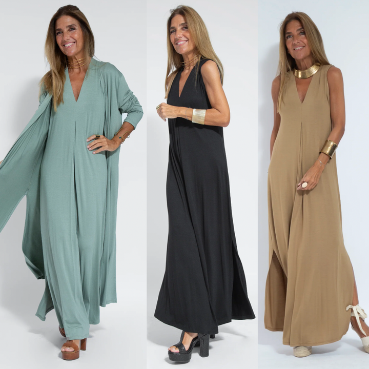 Sylvia - Lange Afslankende Jurk met gratis Vest | tweedelig set