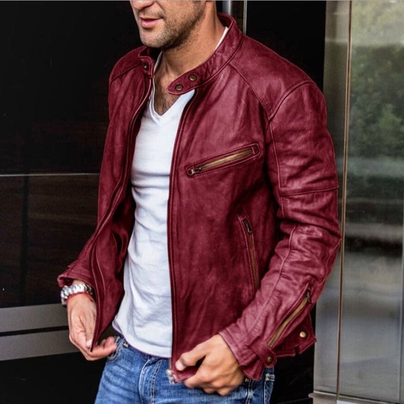 Heren Slim Fit Jas – Met Rits en Opstaande Kraag, Geschikt voor Biker en Casual Gebruik