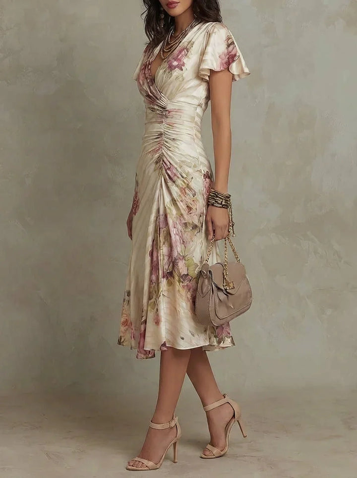 Macy | Elegante midi-jurk met retrobloemenprint