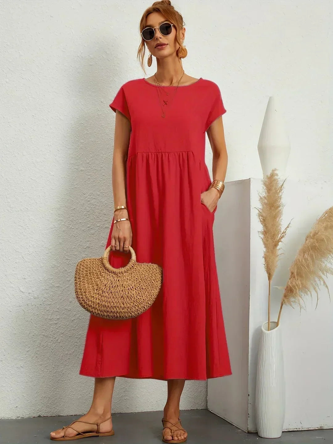 Quessara - Casual Midi Jurk met Vloeiende Snit