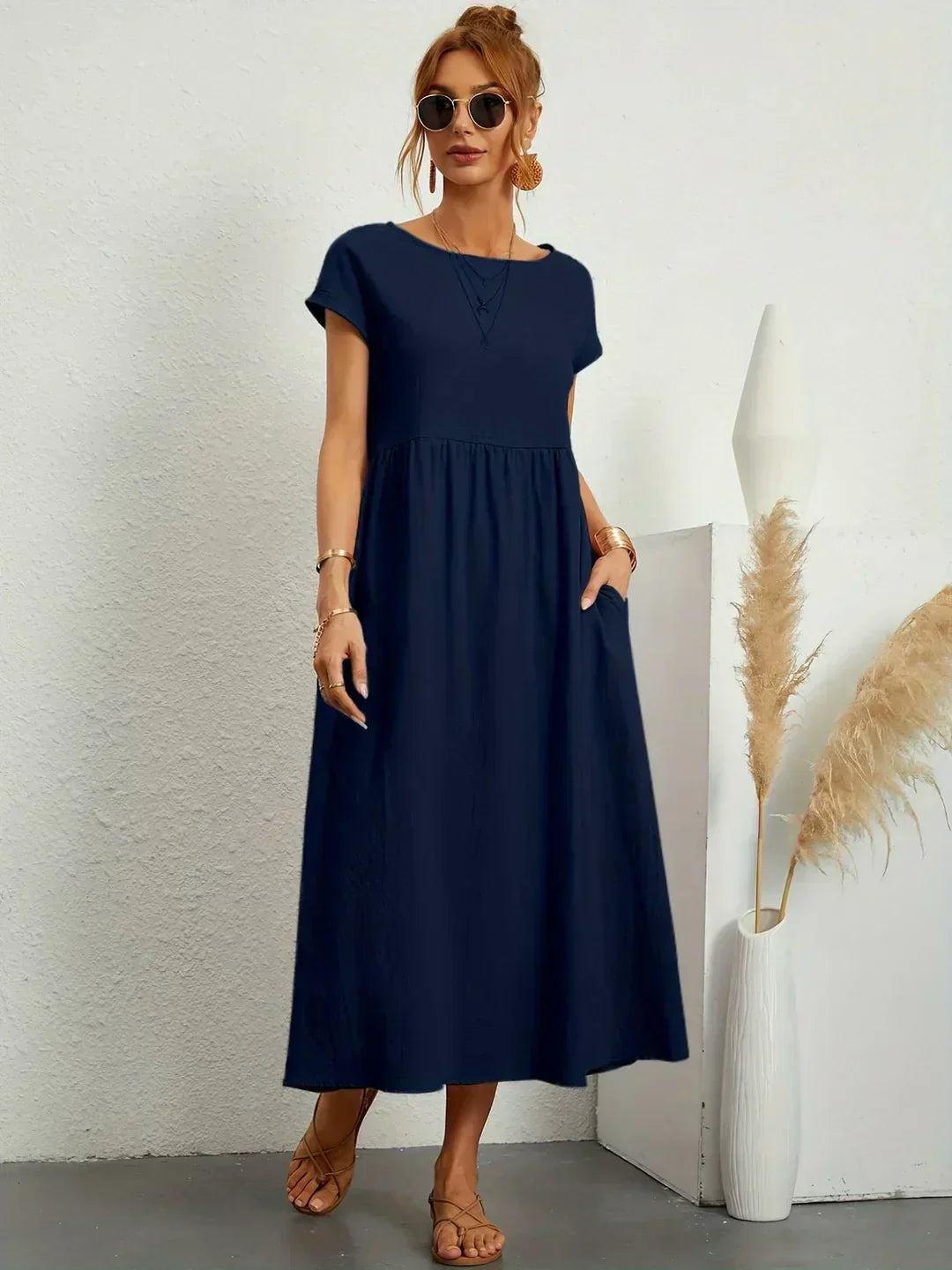 Quessara - Casual Midi Jurk met Vloeiende Snit