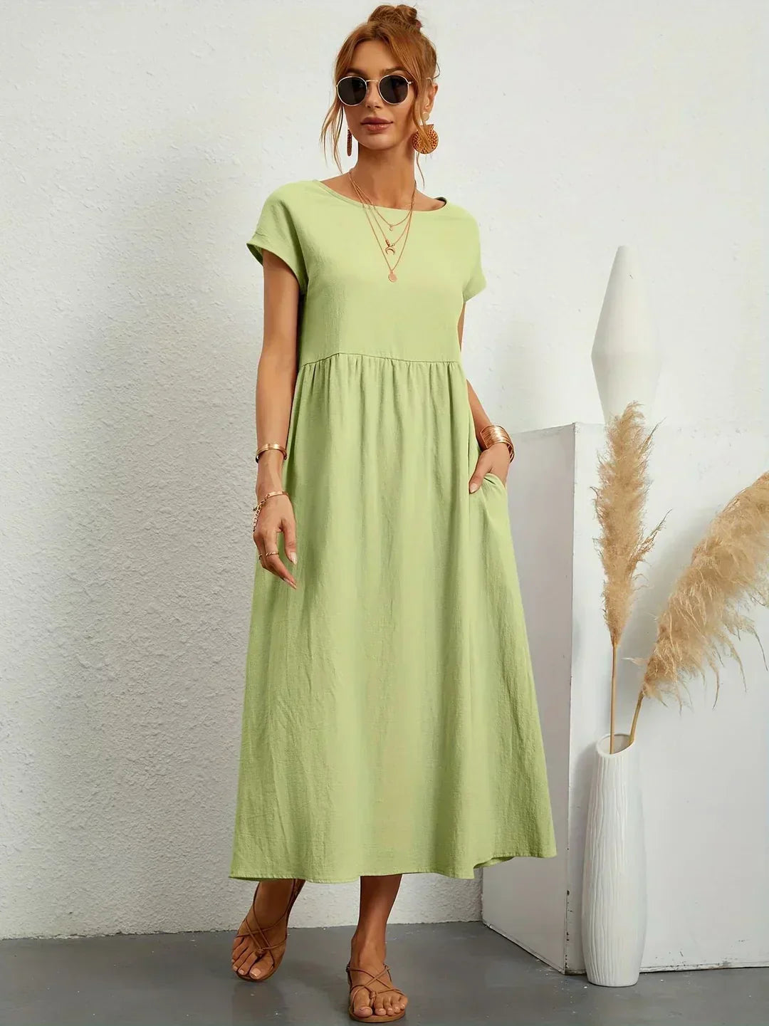Quessara - Casual Midi Jurk met Vloeiende Snit