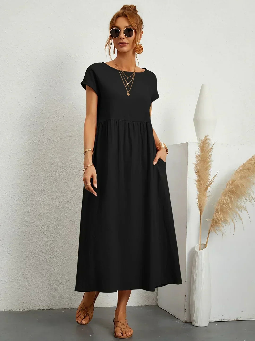 Quessara - Casual Midi Jurk met Vloeiende Snit