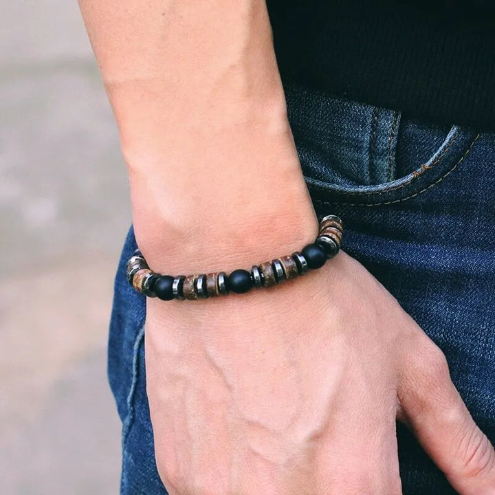 Pulsera Cuenta de Madera y Hematita