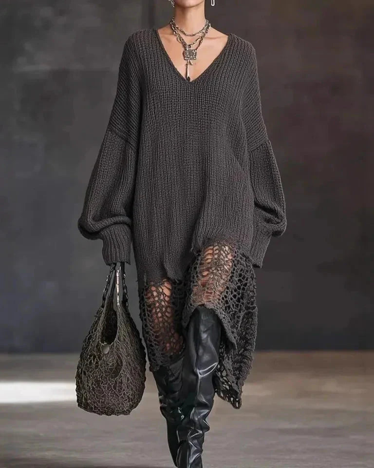 Selinavessa - Oversized Tricot Jurk met V-Hals