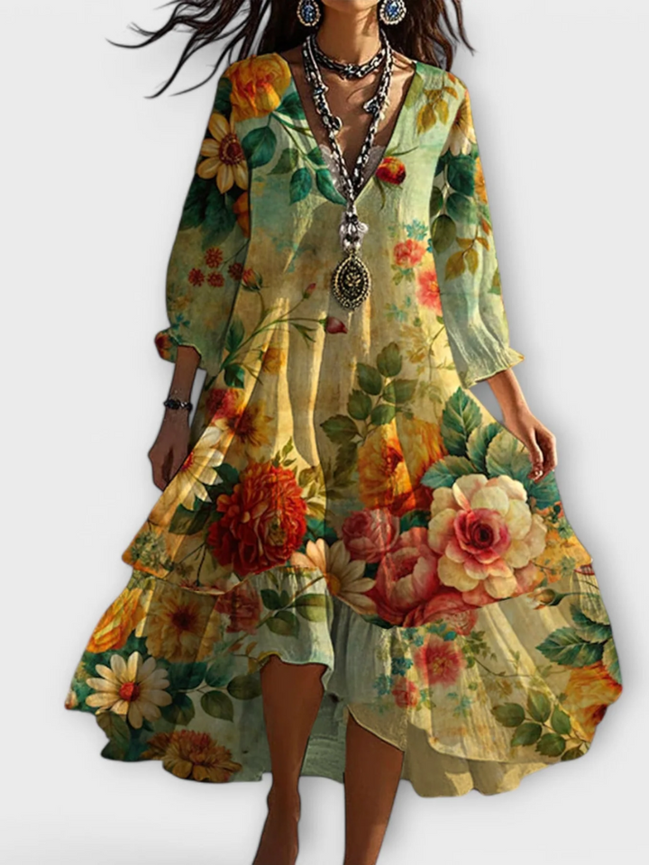Ravina - Elegante en lichte Vintage Bloemenjurk