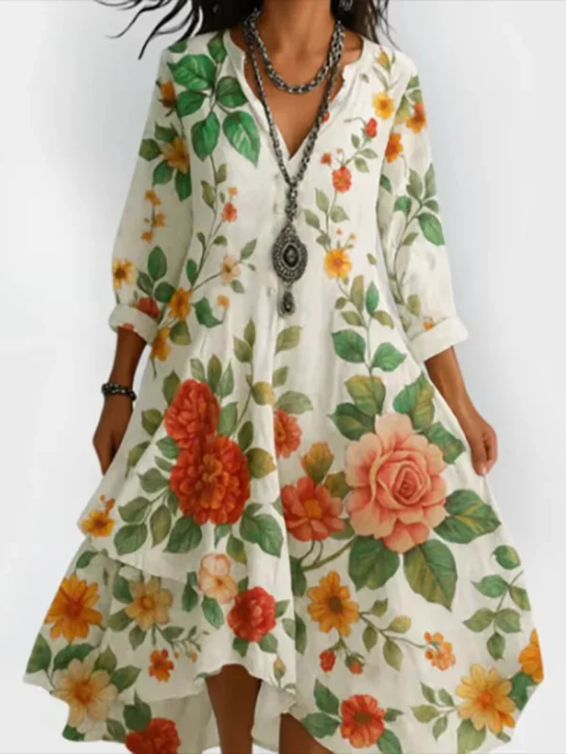 Ravina - Elegante en lichte Vintage Bloemenjurk