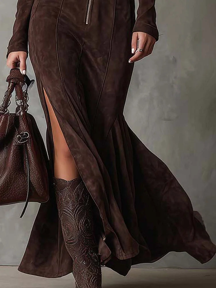 Jess | Suède jurk met riem en ritssluiting