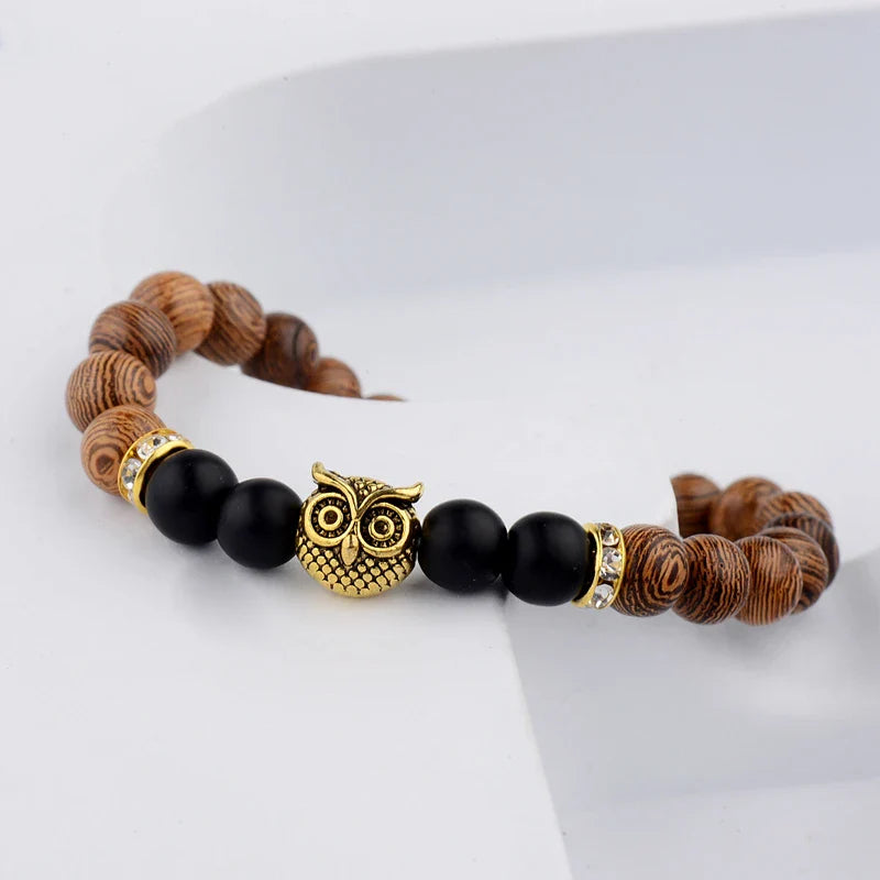 Pulsera Single Stone Búho y Madera