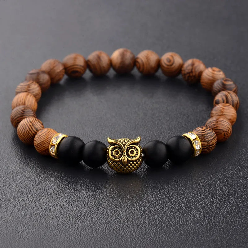 Pulsera Single Stone Búho y Madera