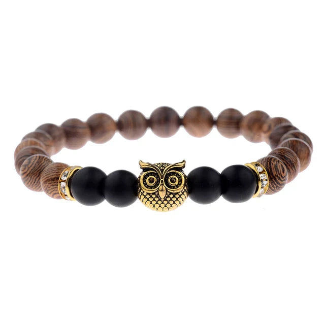 Pulsera Single Stone Búho y Madera