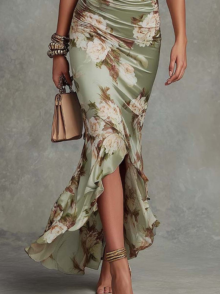 Alisandra | Asymmetrische lange groene jurk