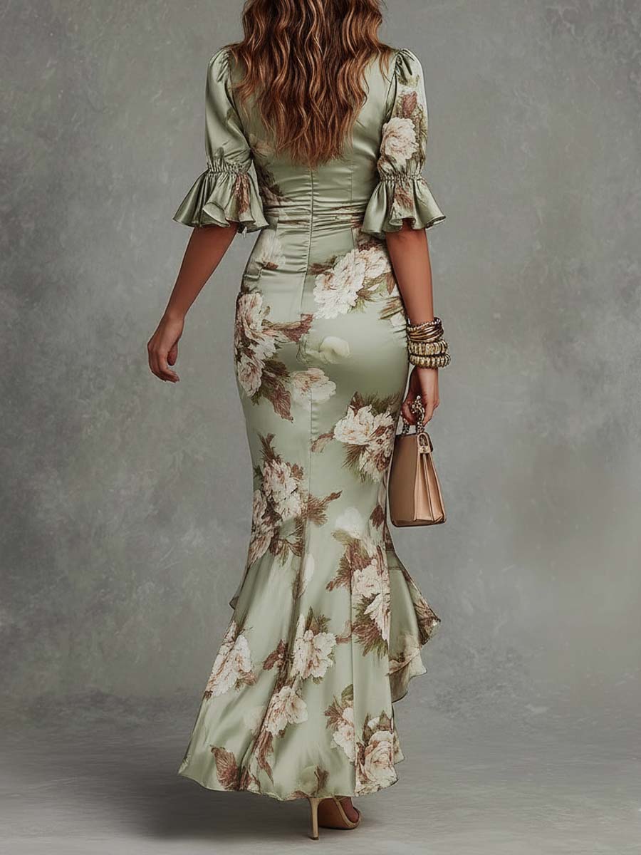 Annalise | Asymmetrische lange groene jurk