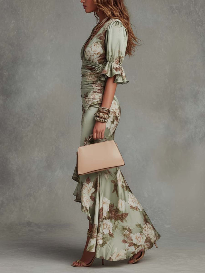Alisandra | Asymmetrische lange groene jurk