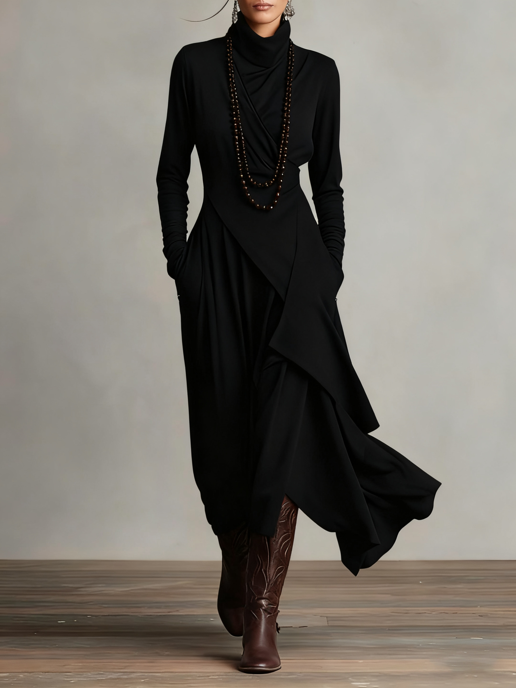 Vesalyn | Asymmetrische Maxi Jurk met Hoge Col
