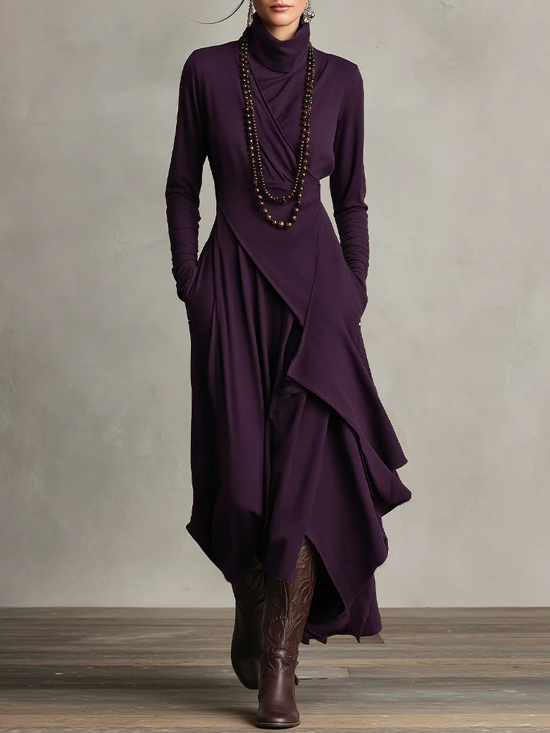 Vesalyn | Asymmetrische Maxi Jurk met Hoge Col