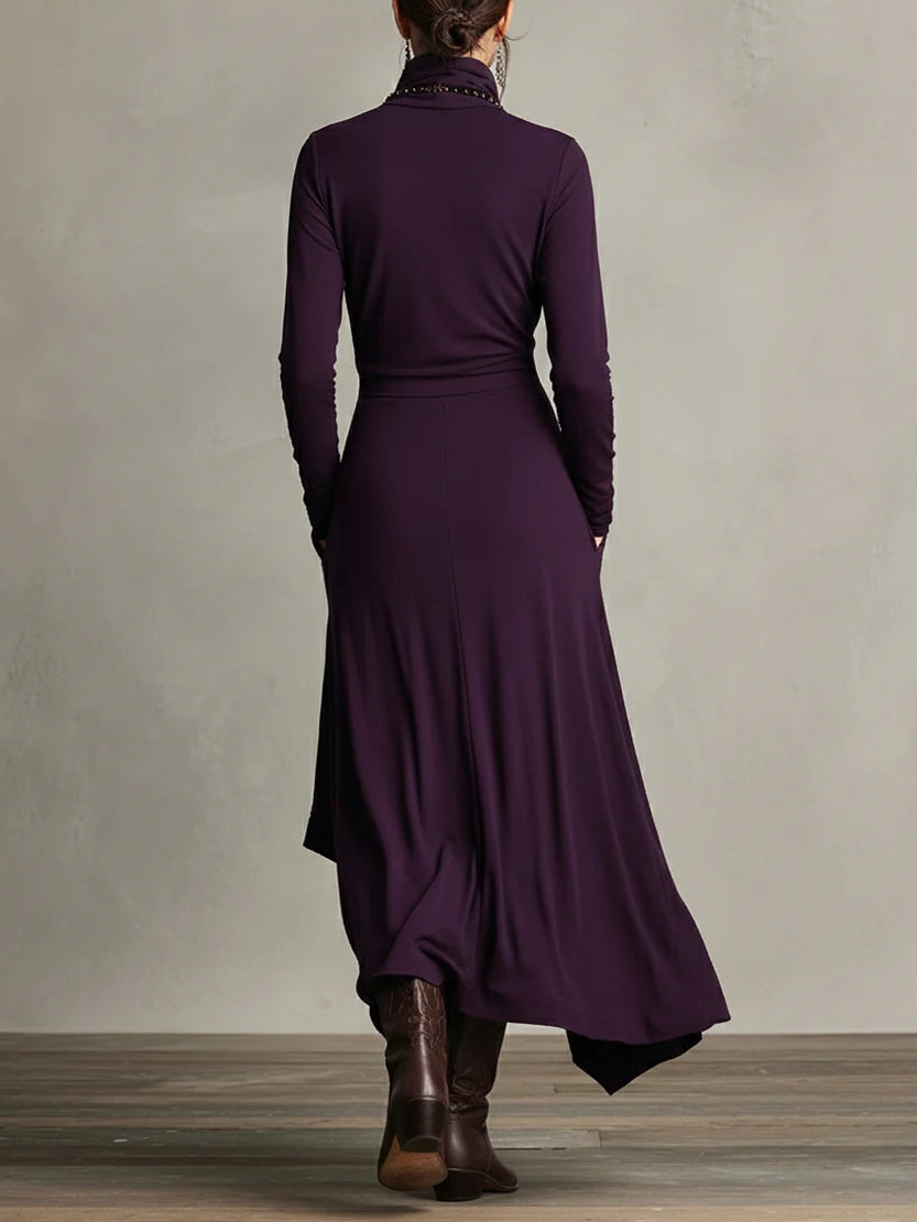Vesalyn | Asymmetrische Maxi Jurk met Hoge Col
