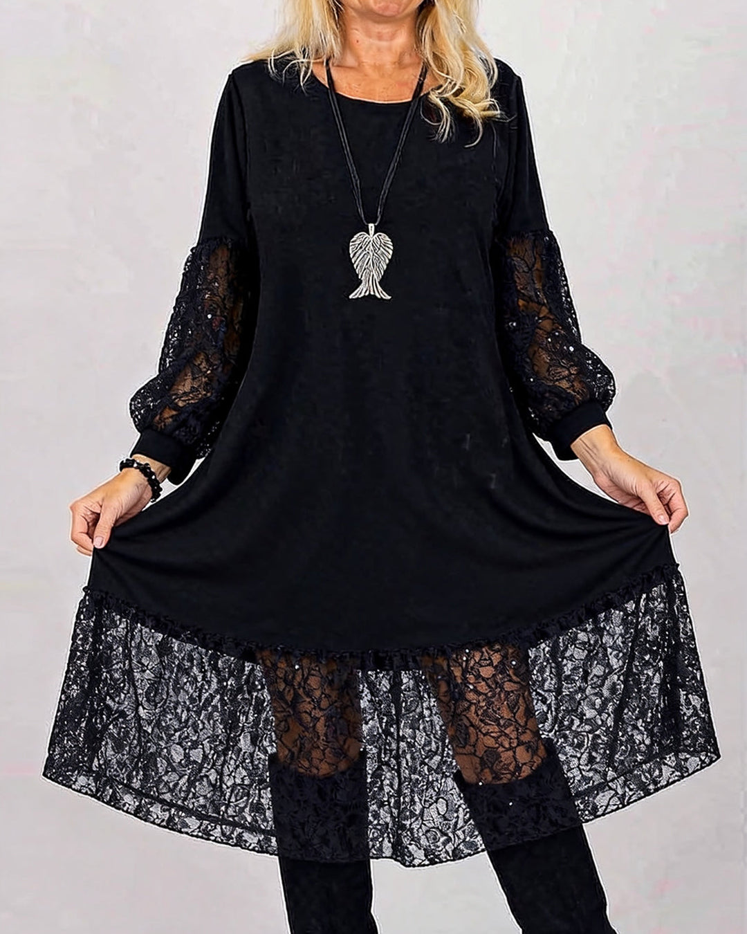 Marisellea - Elegante Patchwork Kant Jurk
