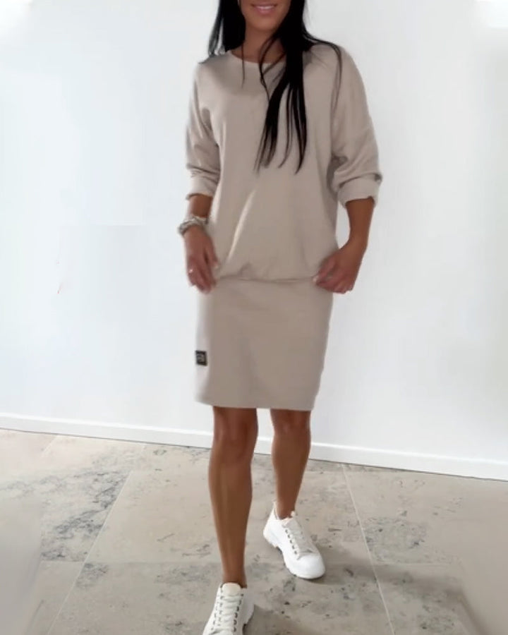 Jovirae - Rechte Casual Jurk met Lange Mouwen