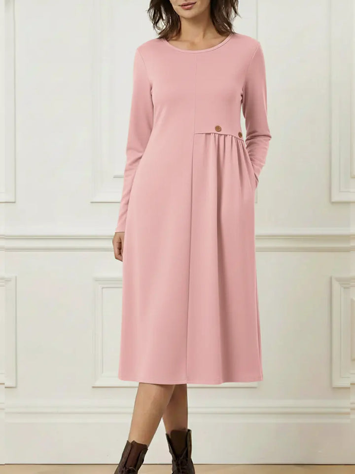 Helisavelle - Midi Jurk van Katoen met Lange Mouwen in Casual Stijl