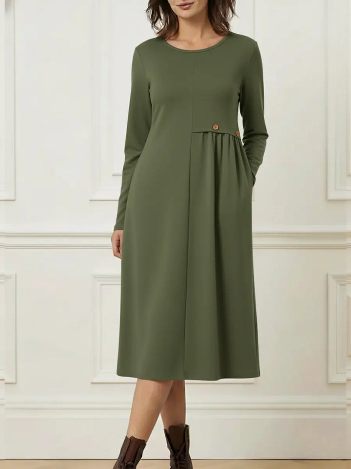 Helisavelle - Midi Jurk van Katoen met Lange Mouwen in Casual Stijl