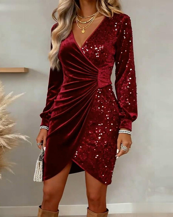Fayriona - Sexy Velours Jurk met Décolleté en Pailletten