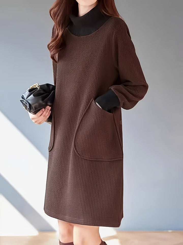 Lydie - Chique Midi-jurk met Hoge Kraag en Raglanmouwen