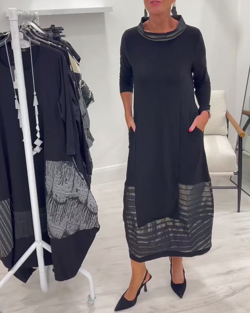 Doralynae - Elegante Jurk met Contrasterende Panelen