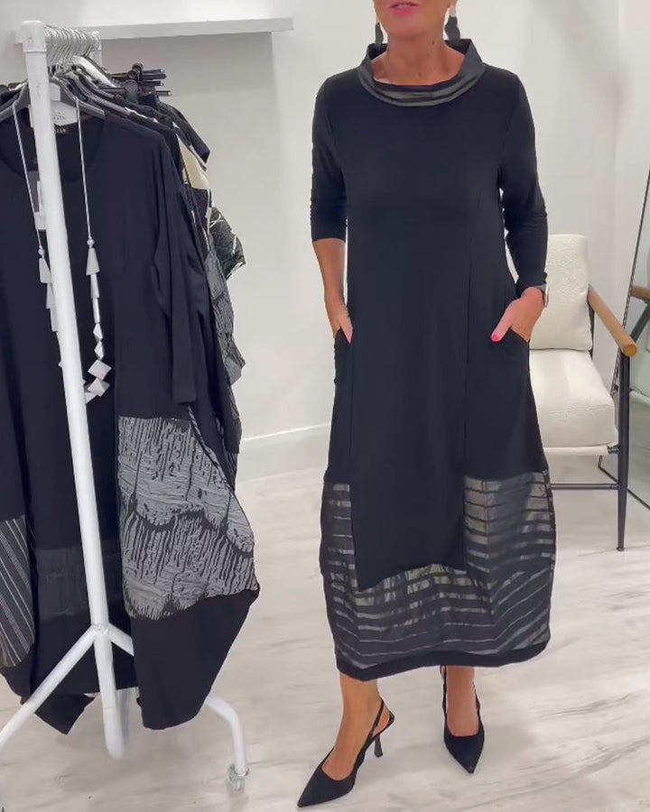 Doralynae - Elegante Jurk met Contrasterende Panelen