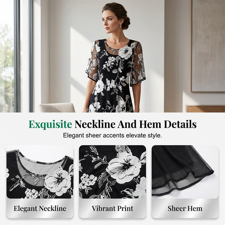 Loryxa - Elegante dames chiffon jurk met bloemenprint, vloeiende avondjurk