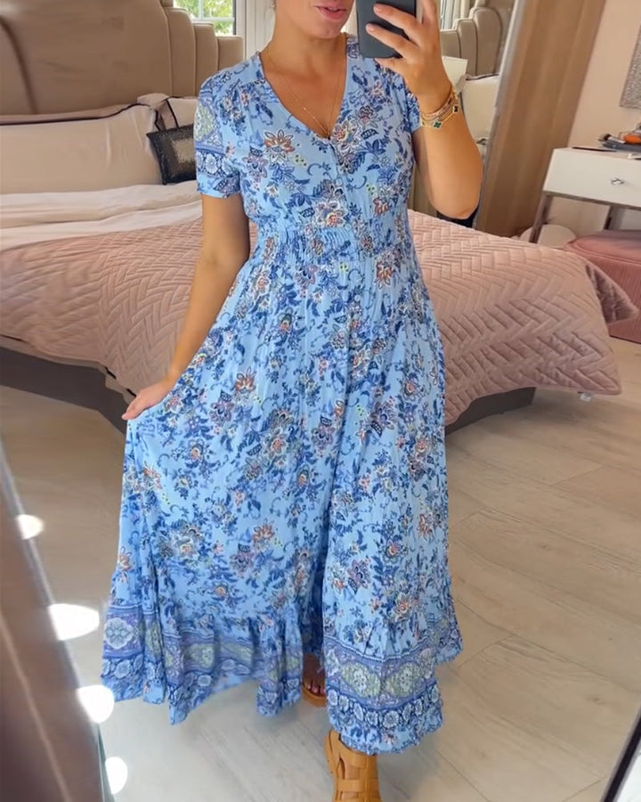 Denise - Maxi Bloemenjurk met V-Hals