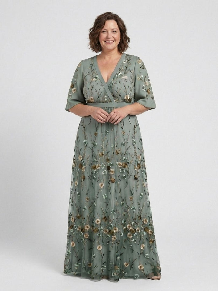 Moirah | Bloemenprint maxi-jurk met V-hals en korte mouwen
