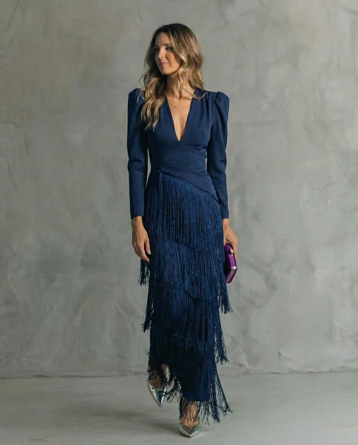 Maria | Elegante jurk met franjemouwen