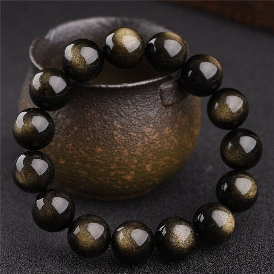 Pulsera Single Stone Obsidiana Dorada