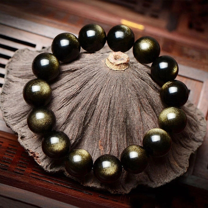 Pulsera Single Stone Obsidiana Dorada