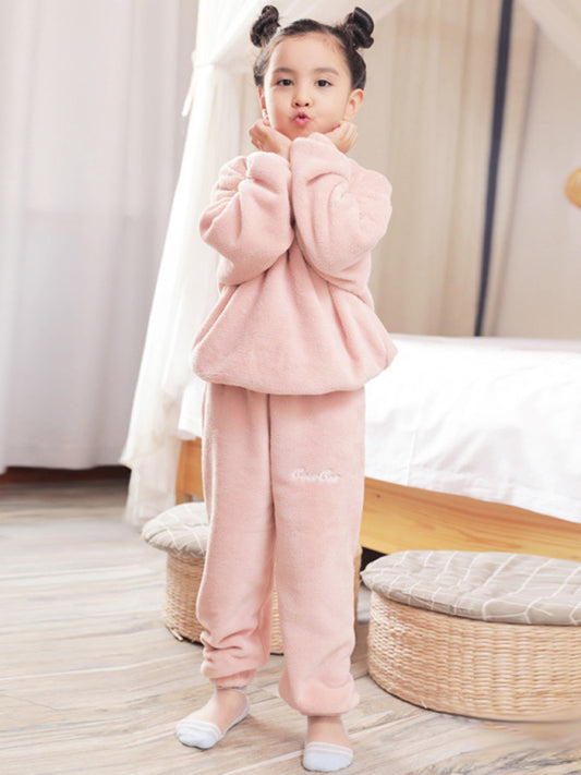 Children'S Embroidered Coral Fleece Pajama Set